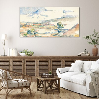 Mountain landscape in pastel shades Glass art print