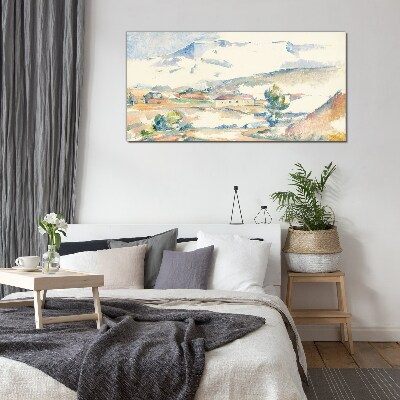 Mountain landscape in pastel shades Glass art print