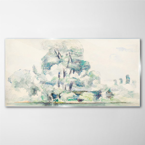 A peaceful landscape in pastel shades Glass art print