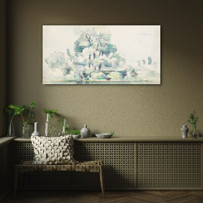 A peaceful landscape in pastel shades Glass art print