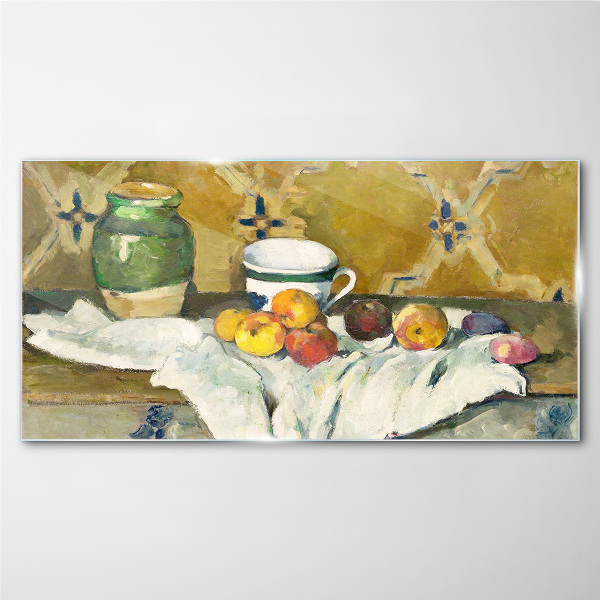 Fruit table with green jar Glass art print