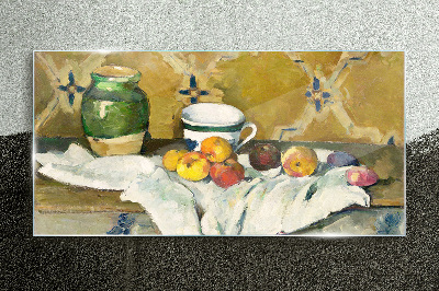 Fruit table with green jar Glass art print