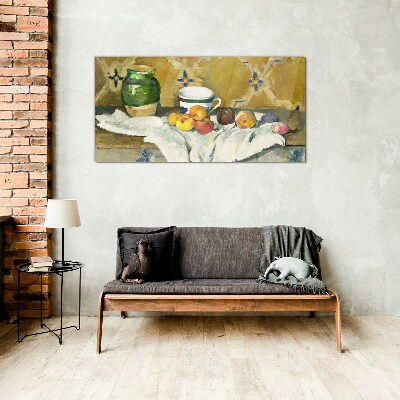Fruit table with green jar Glass art print