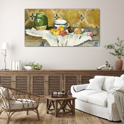 Fruit table with green jar Glass art print
