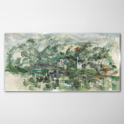 A peaceful landscape by the water Glass art print