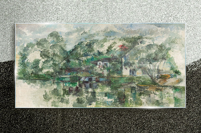 A peaceful landscape by the water Glass art print