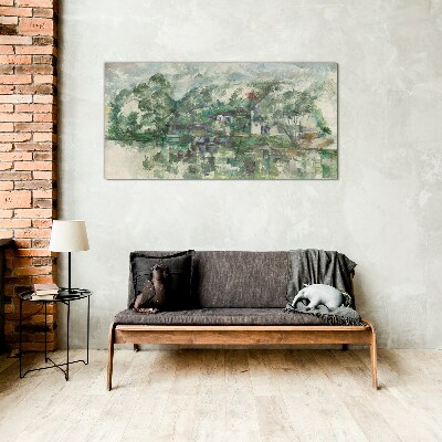 A peaceful landscape by the water Glass art print