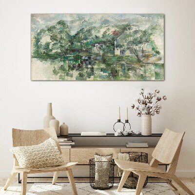 A peaceful landscape by the water Glass art print