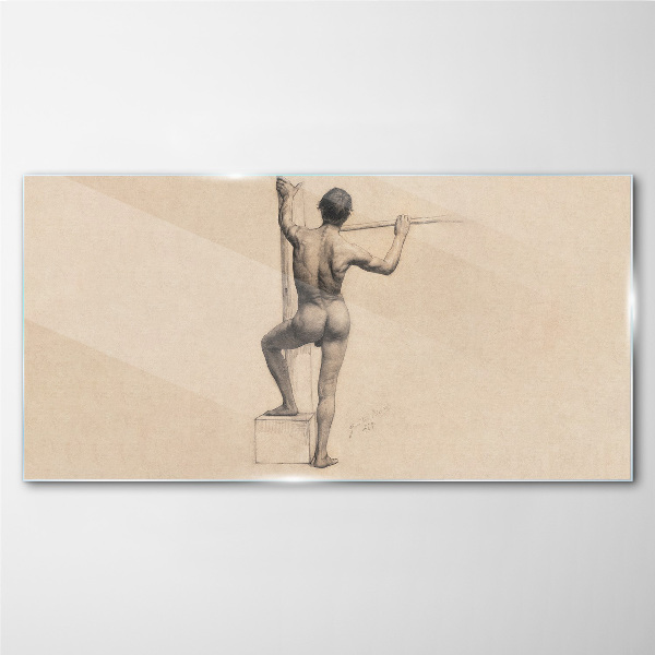 Figure of a man with a spear Glass art print