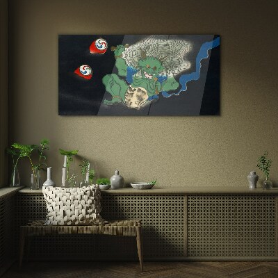 Green demon with a drum Wall art on glass