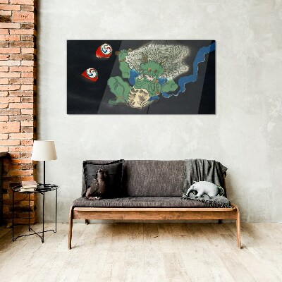 Green demon with a drum Wall art on glass