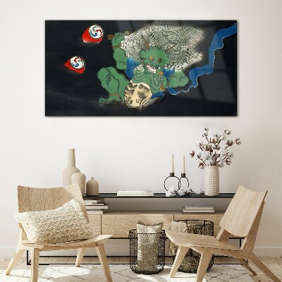 Green demon with a drum Wall art on glass