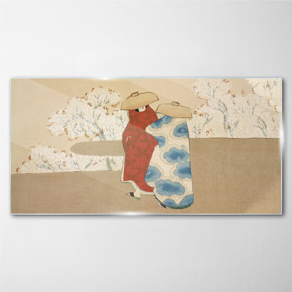 Meeting among the flowering trees Glass art print