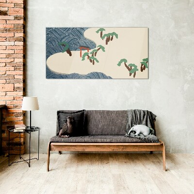 Calm waves with torii gate Glass art print