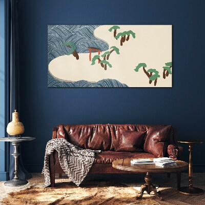 Calm waves with torii gate Glass art print