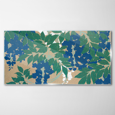 Green and blue leaves in abstract Wall art on glass
