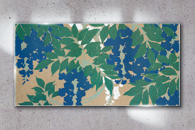 Green and blue leaves in abstract Wall art on glass