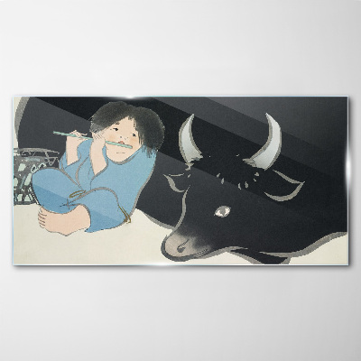 Childhood with cattle Wall art on glass