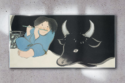 Childhood with cattle Wall art on glass