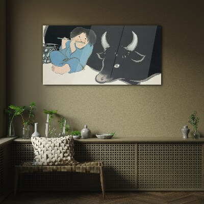 Childhood with cattle Wall art on glass