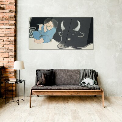 Childhood with cattle Wall art on glass