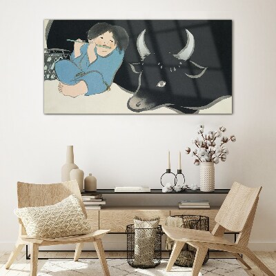 Childhood with cattle Wall art on glass