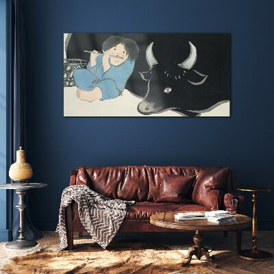 Childhood with cattle Wall art on glass