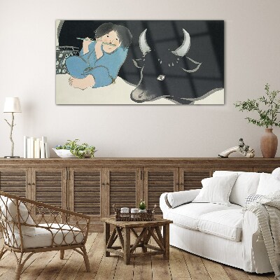 Childhood with cattle Wall art on glass