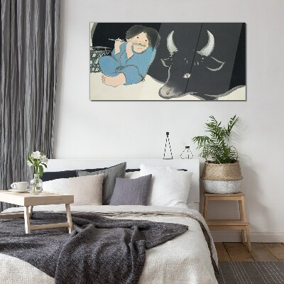 Childhood with cattle Wall art on glass