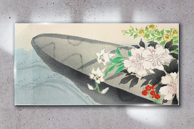 Flower boat on calm water Wall art on glass