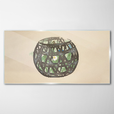 Wicker basket with greenery Wall art on glass