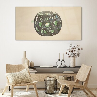 Wicker basket with greenery Wall art on glass