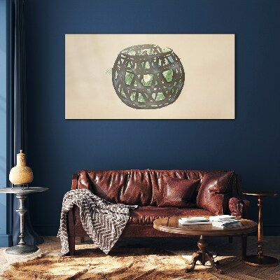 Wicker basket with greenery Wall art on glass
