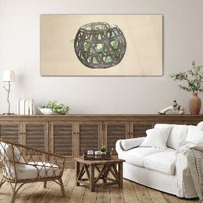 Wicker basket with greenery Wall art on glass