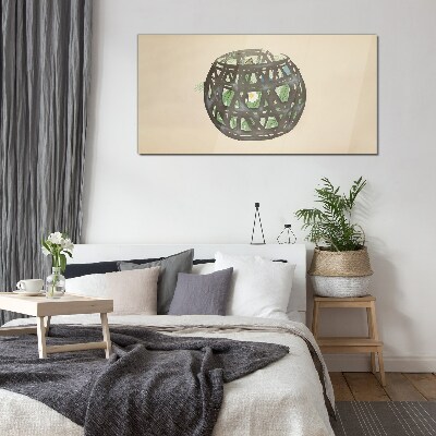 Wicker basket with greenery Wall art on glass