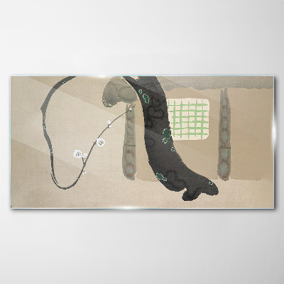 Green branch in minimalist style Glass art print