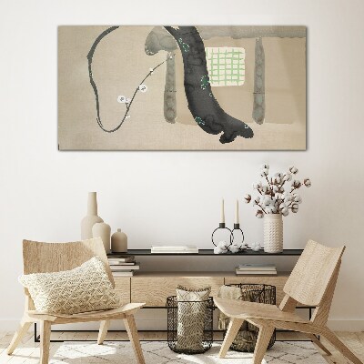 Green branch in minimalist style Glass art print