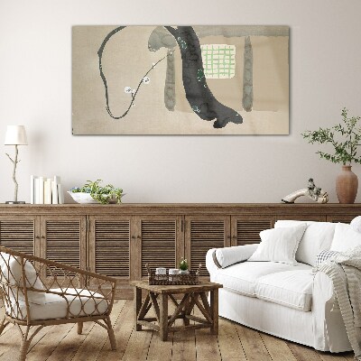 Green branch in minimalist style Glass art print