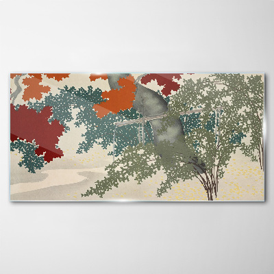 Autumn leaves in the landscape Wall art on glass