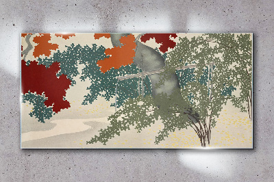 Autumn leaves in the landscape Wall art on glass