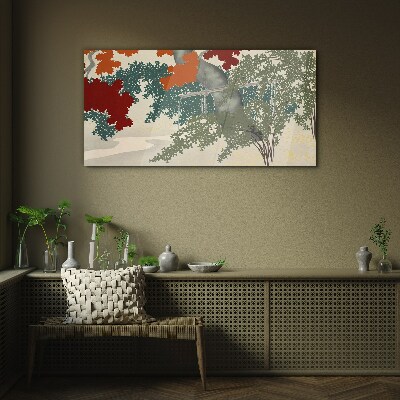 Autumn leaves in the landscape Wall art on glass