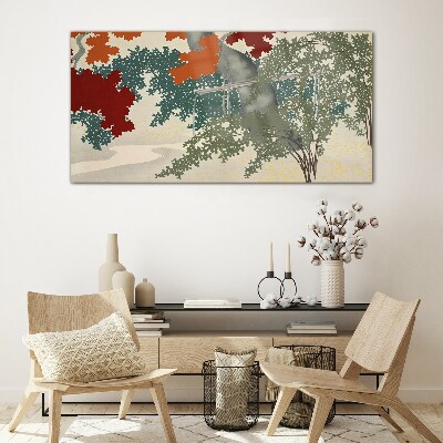 Autumn leaves in the landscape Wall art on glass
