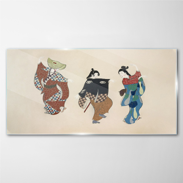 Japanese dancers in traditional costumes Glass art print