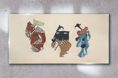 Japanese dancers in traditional costumes Glass art print