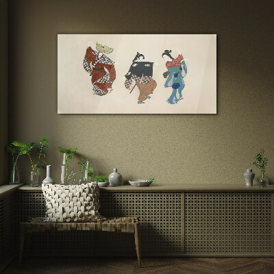 Japanese dancers in traditional costumes Glass art print