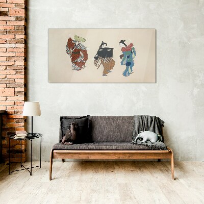 Japanese dancers in traditional costumes Glass art print