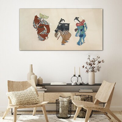 Japanese dancers in traditional costumes Glass art print