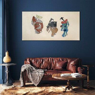 Japanese dancers in traditional costumes Glass art print