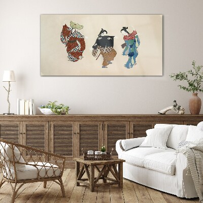 Japanese dancers in traditional costumes Glass art print
