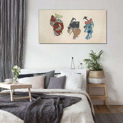 Japanese dancers in traditional costumes Glass art print